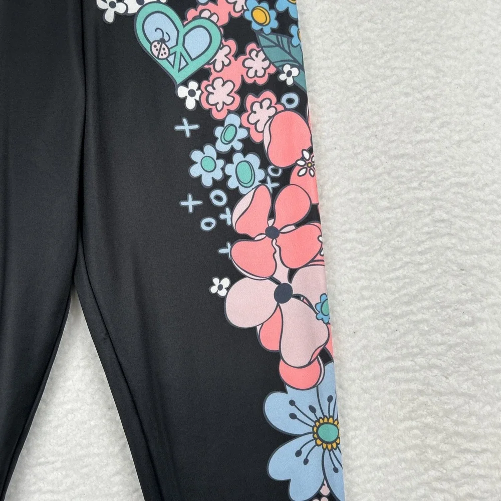 Adidas NEW Girls Floral Print 7/8 Athletic Leggings Gray Multicolor Sz Large